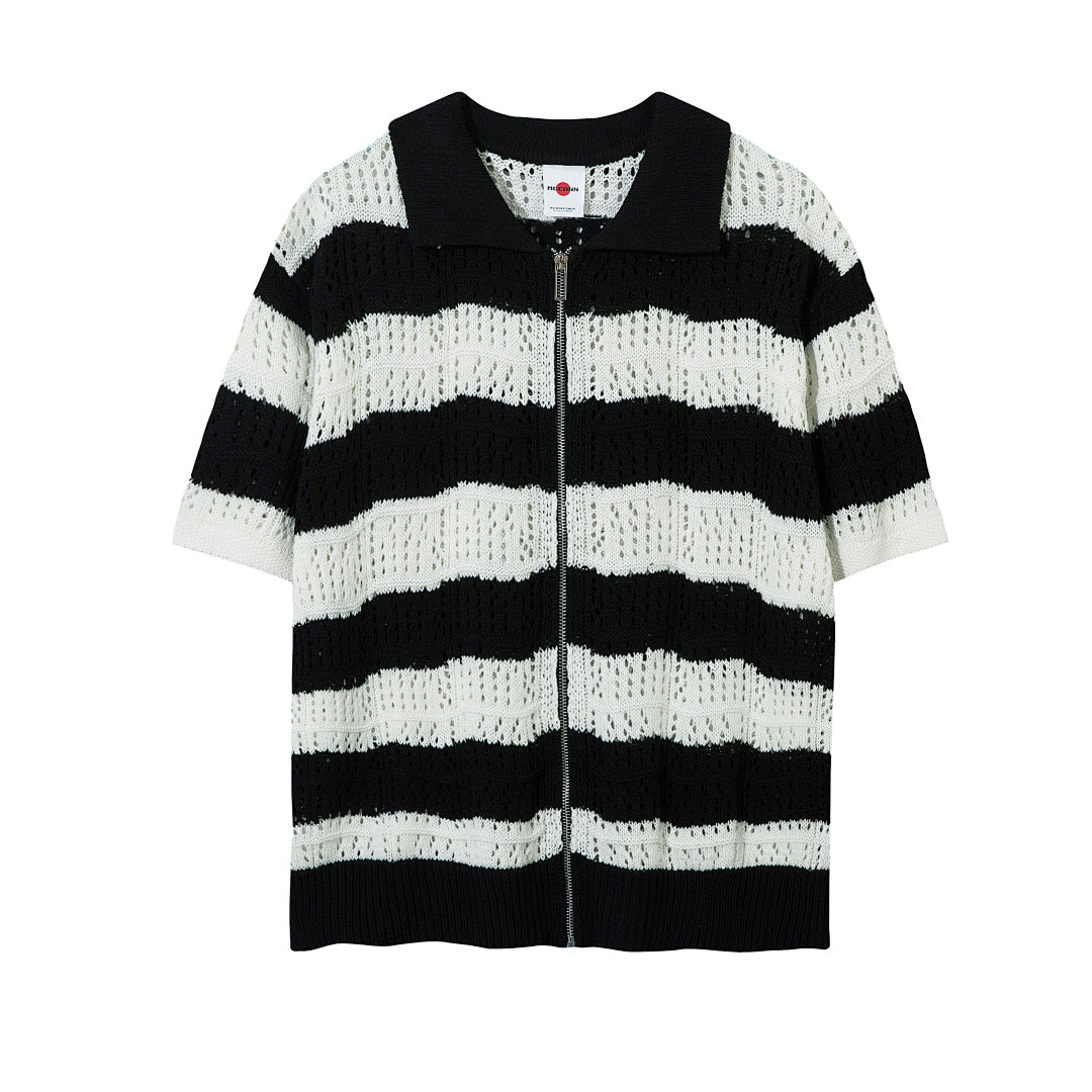 Black short-sleeved knit sweater