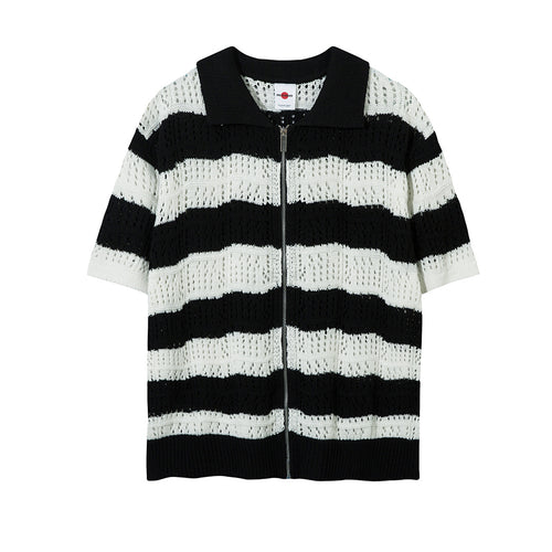Black short-sleeved knit sweater