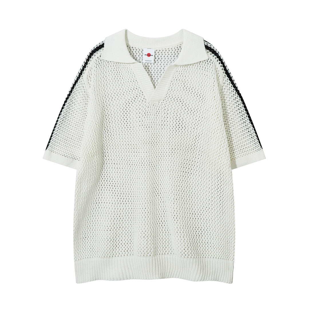 Short-sleeved knit sweater Black, Apricot