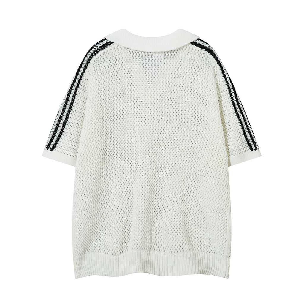 Short-sleeved knit sweater Black, Apricot