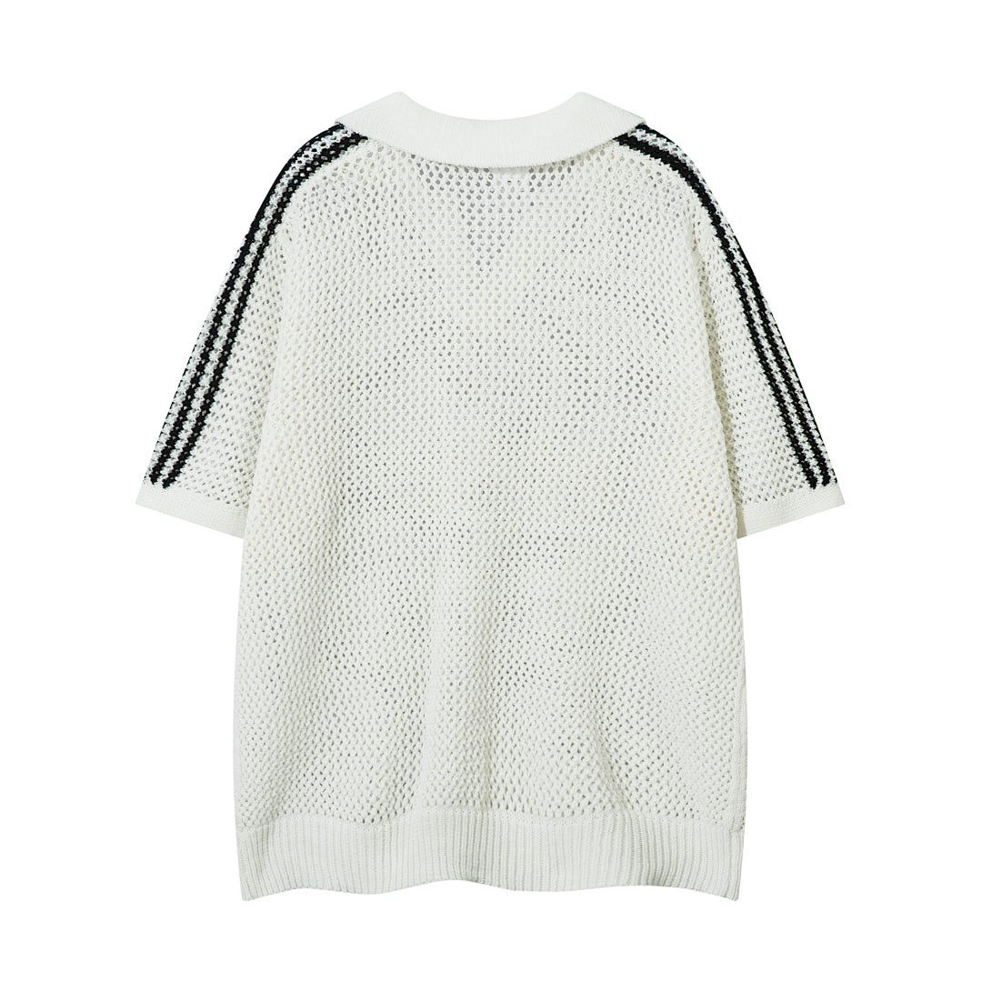 Short-sleeved knit sweater Black, Apricot