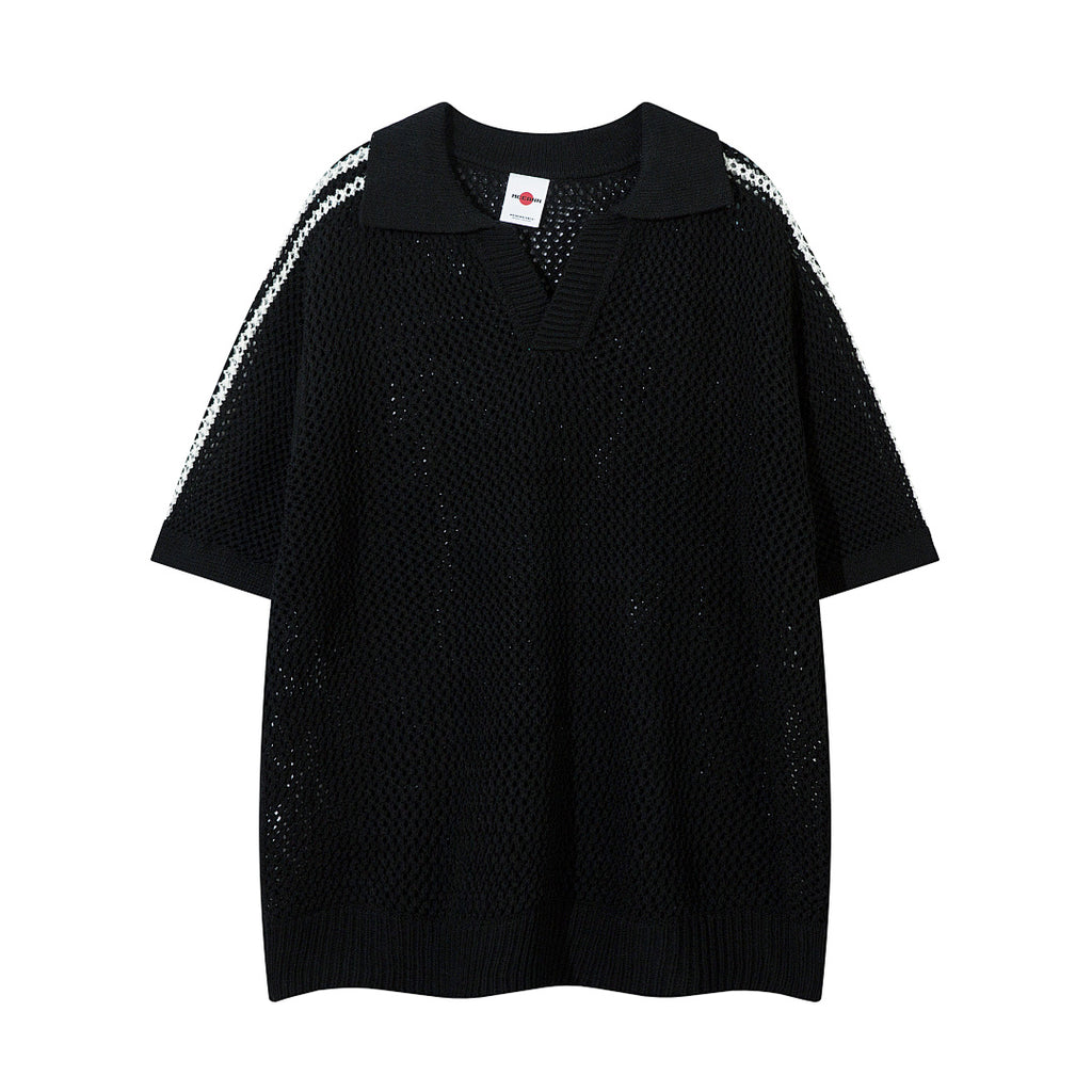 Short-sleeved knit sweater Black, Apricot