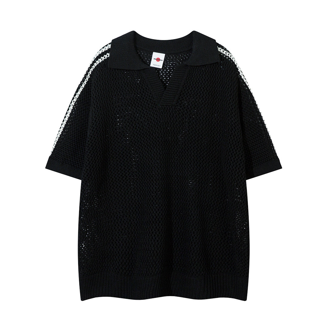 Short-sleeved knit sweater Black, Apricot