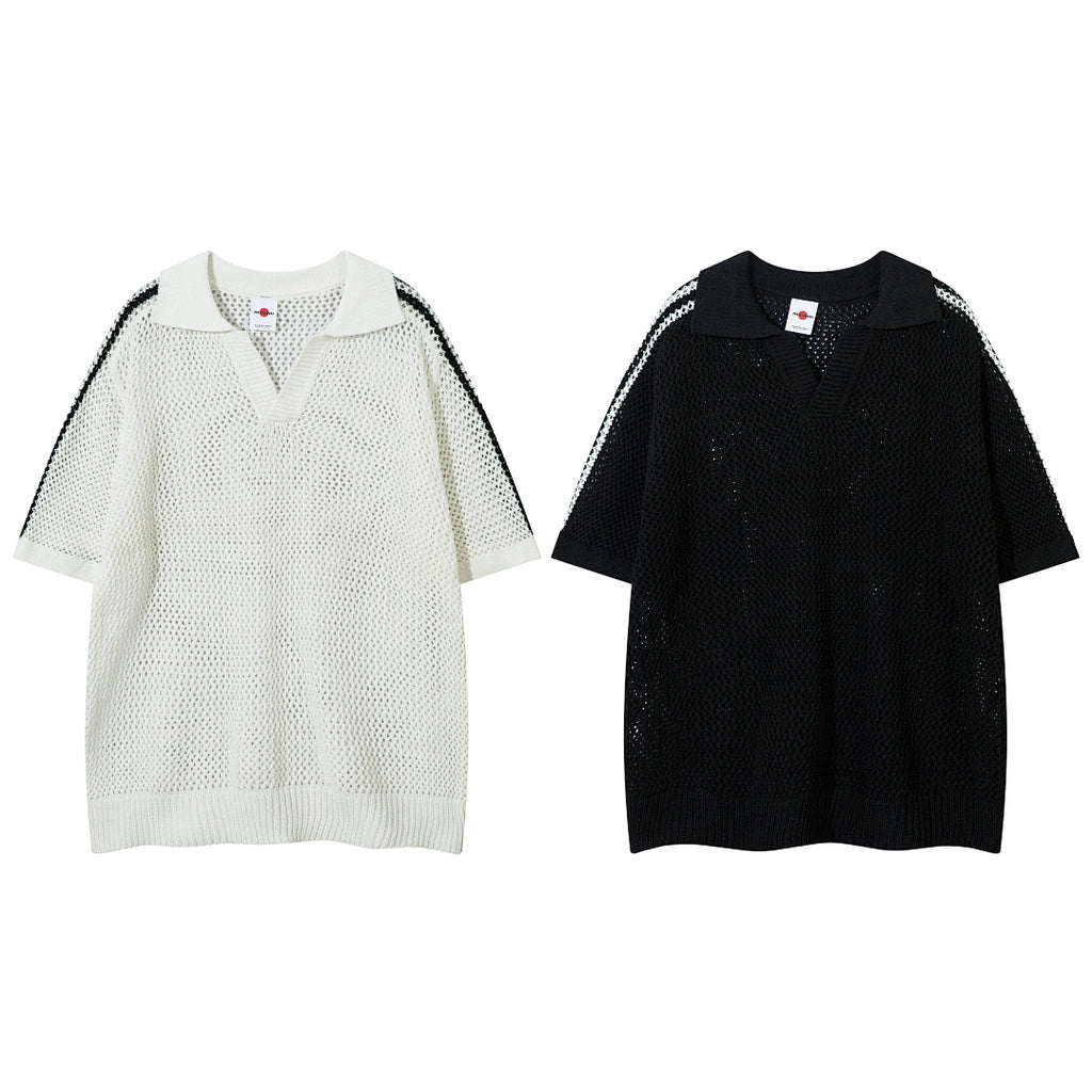 Short-sleeved knit sweater Black, Apricot