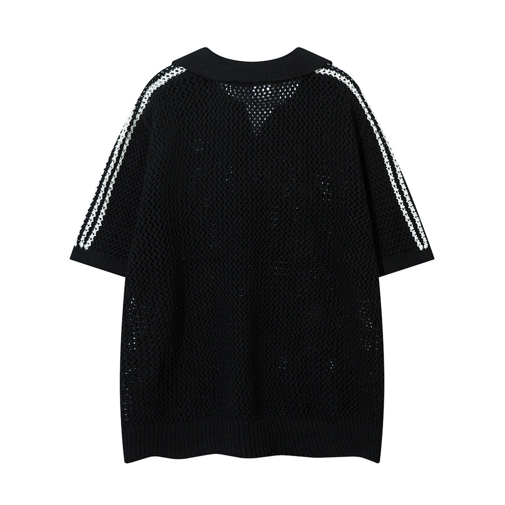 Short-sleeved knit sweater Black, Apricot