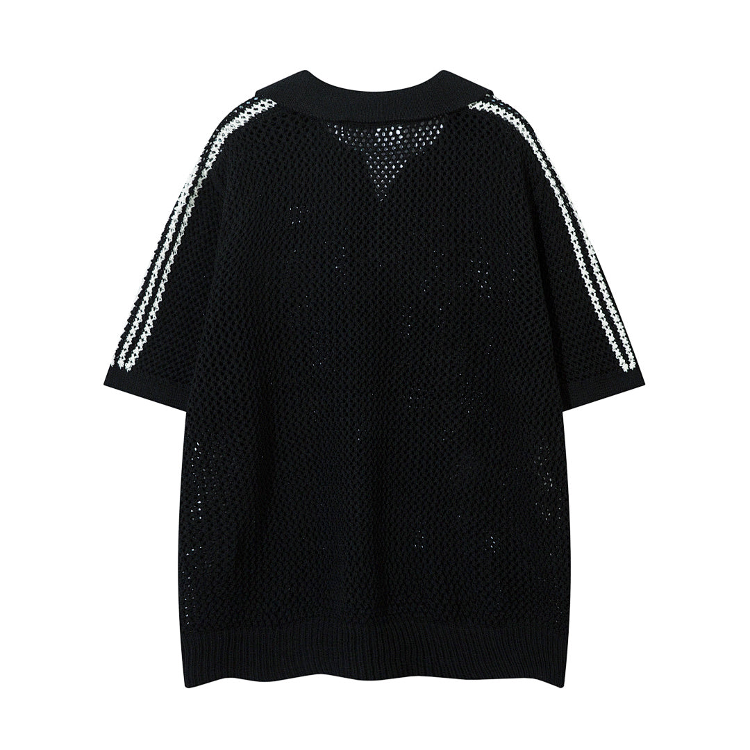 Short-sleeved knit sweater Black, Apricot