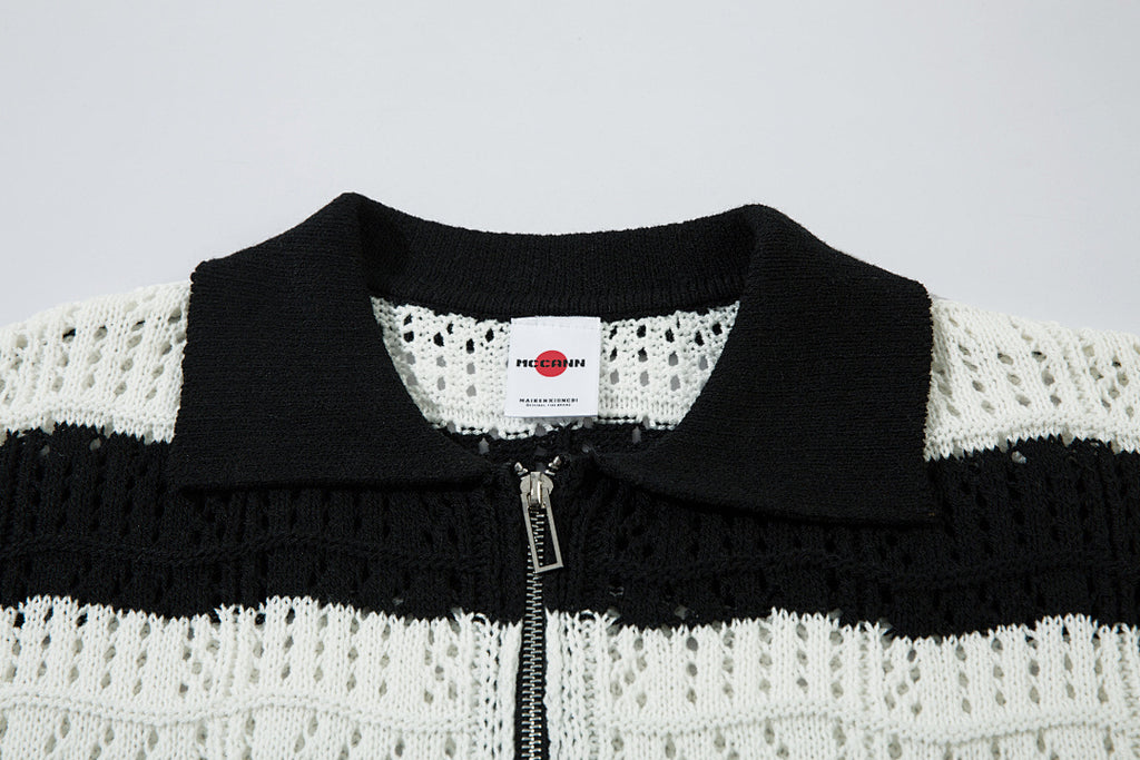 Black short-sleeved knit sweater