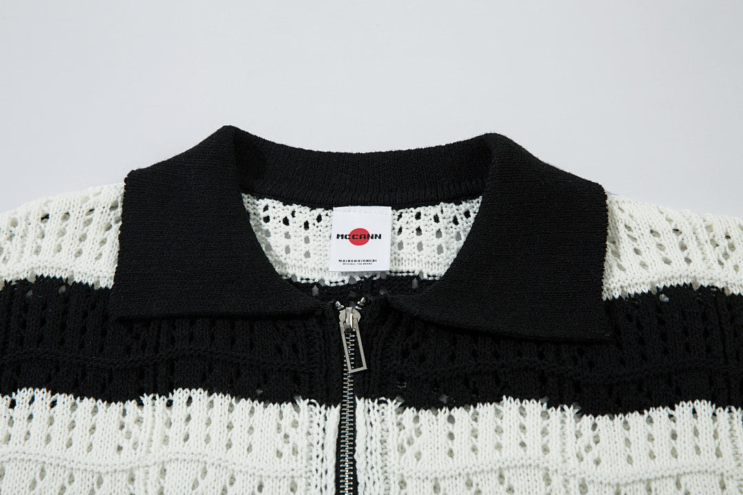 Black short-sleeved knit sweater