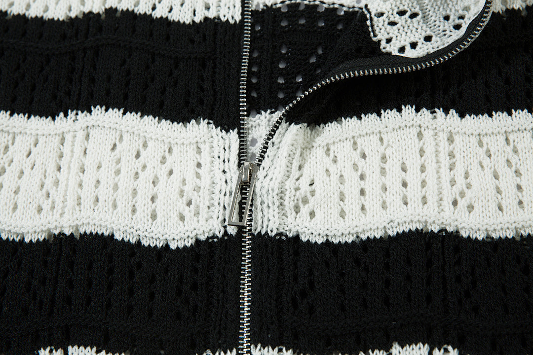 Black short-sleeved knit sweater