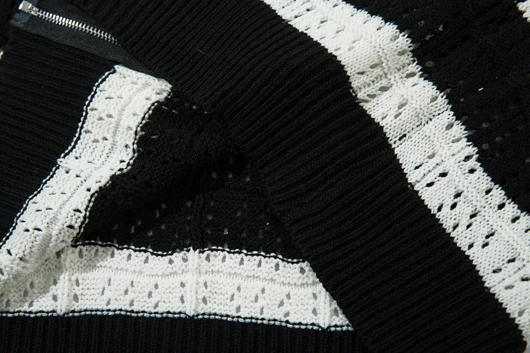 Black short-sleeved knit sweater