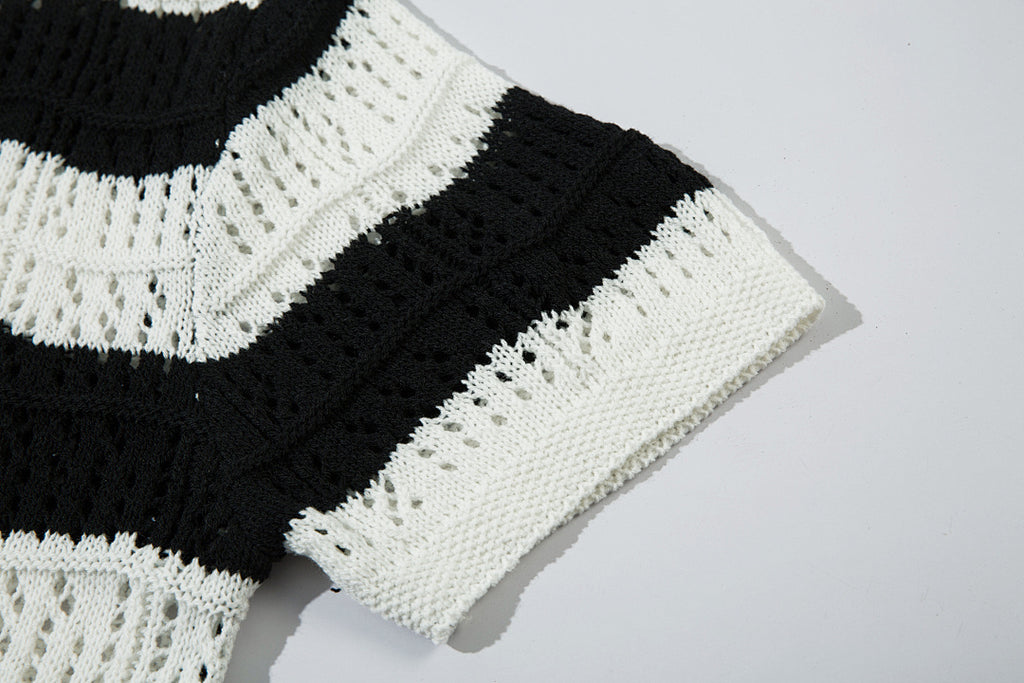 Black short-sleeved knit sweater