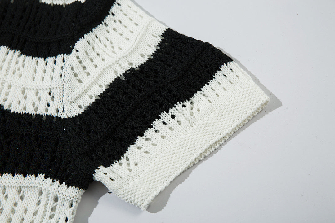 Black short-sleeved knit sweater