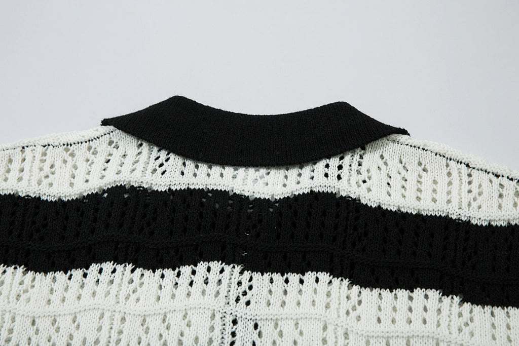 Black short-sleeved knit sweater
