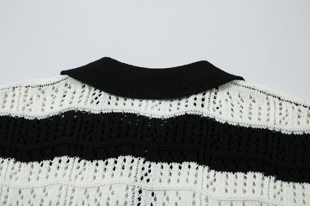 Black short-sleeved knit sweater