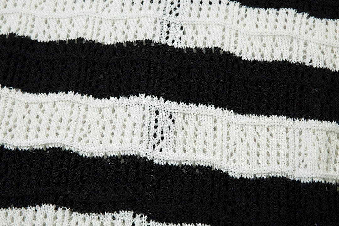 Black short-sleeved knit sweater