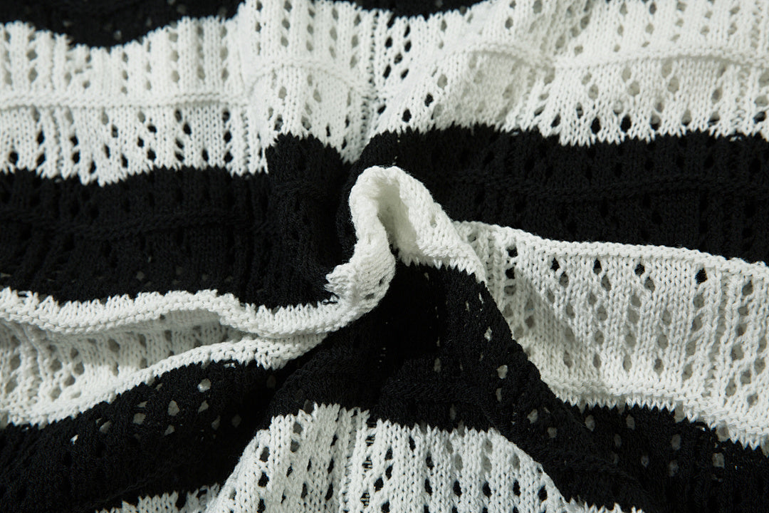 Black short-sleeved knit sweater