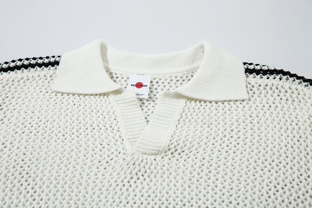 Short-sleeved knit sweater Black, Apricot