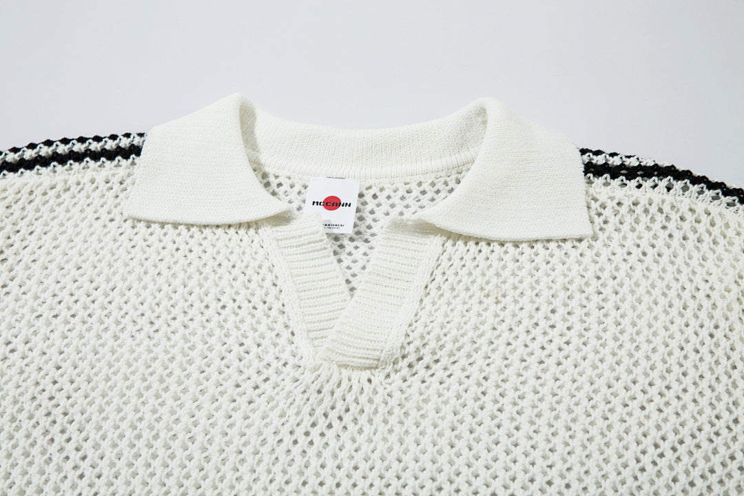 Short-sleeved knit sweater Black, Apricot