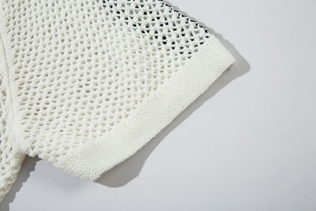 Short-sleeved knit sweater Black, Apricot