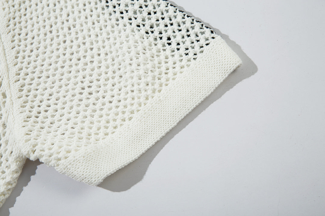 Short-sleeved knit sweater Black, Apricot