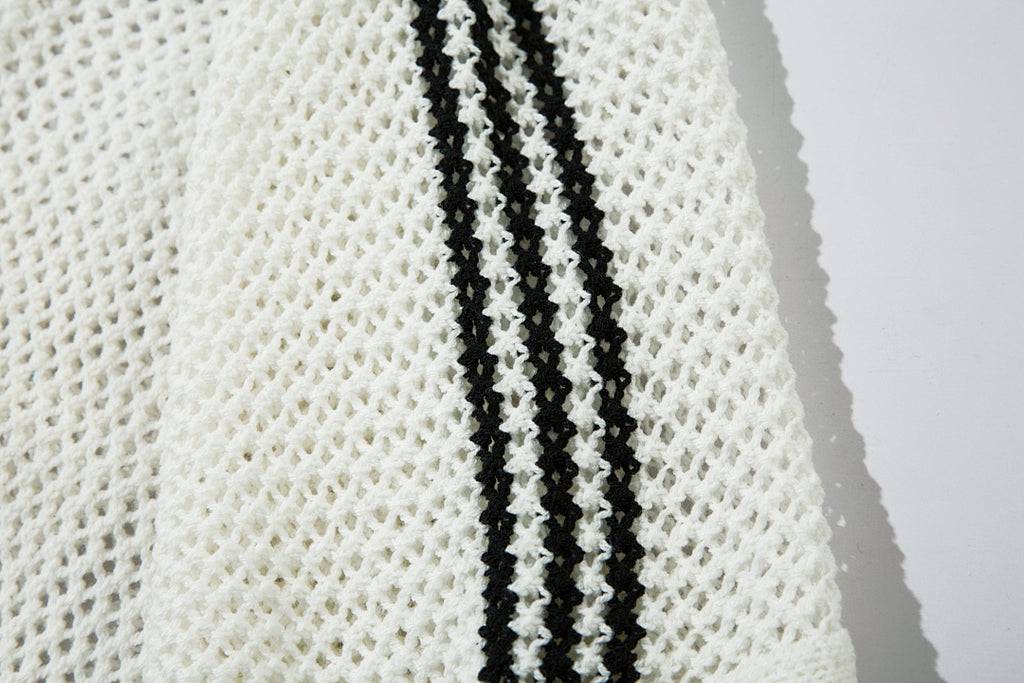 Short-sleeved knit sweater Black, Apricot