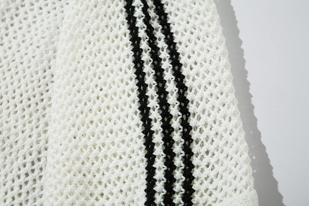 Short-sleeved knit sweater Black, Apricot