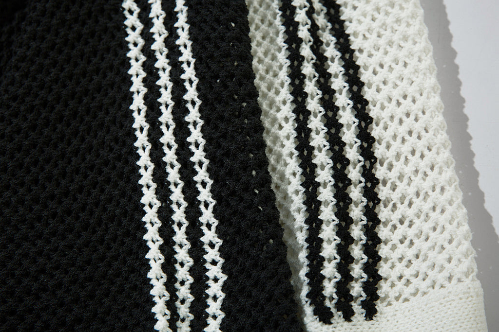 Short-sleeved knit sweater Black, Apricot