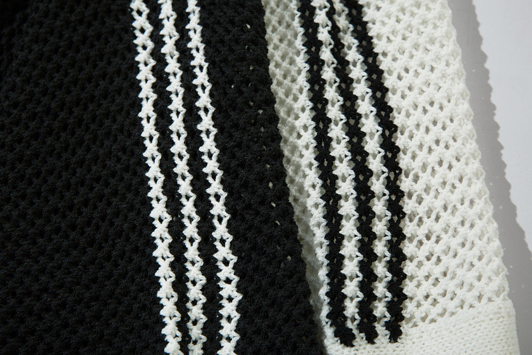 Short-sleeved knit sweater Black, Apricot