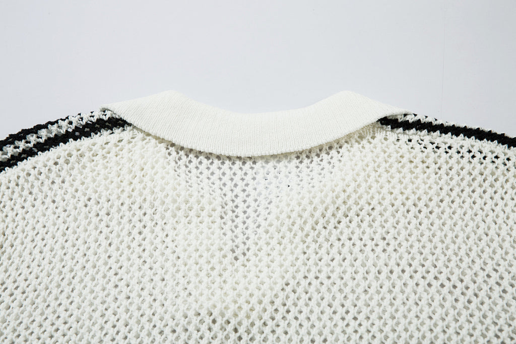 Short-sleeved knit sweater Black, Apricot