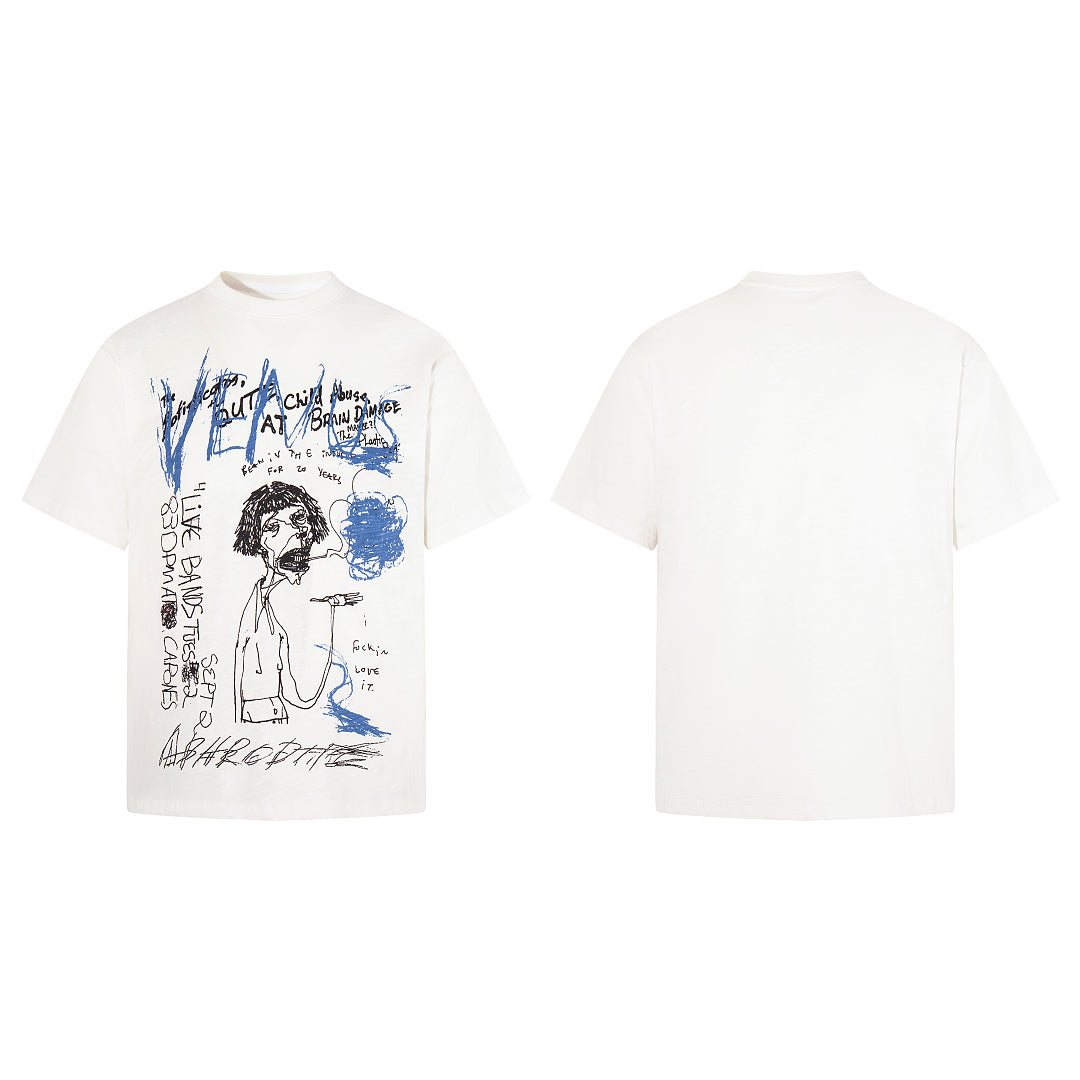 White Short-Sleeve Slub Cotton T-Shirt