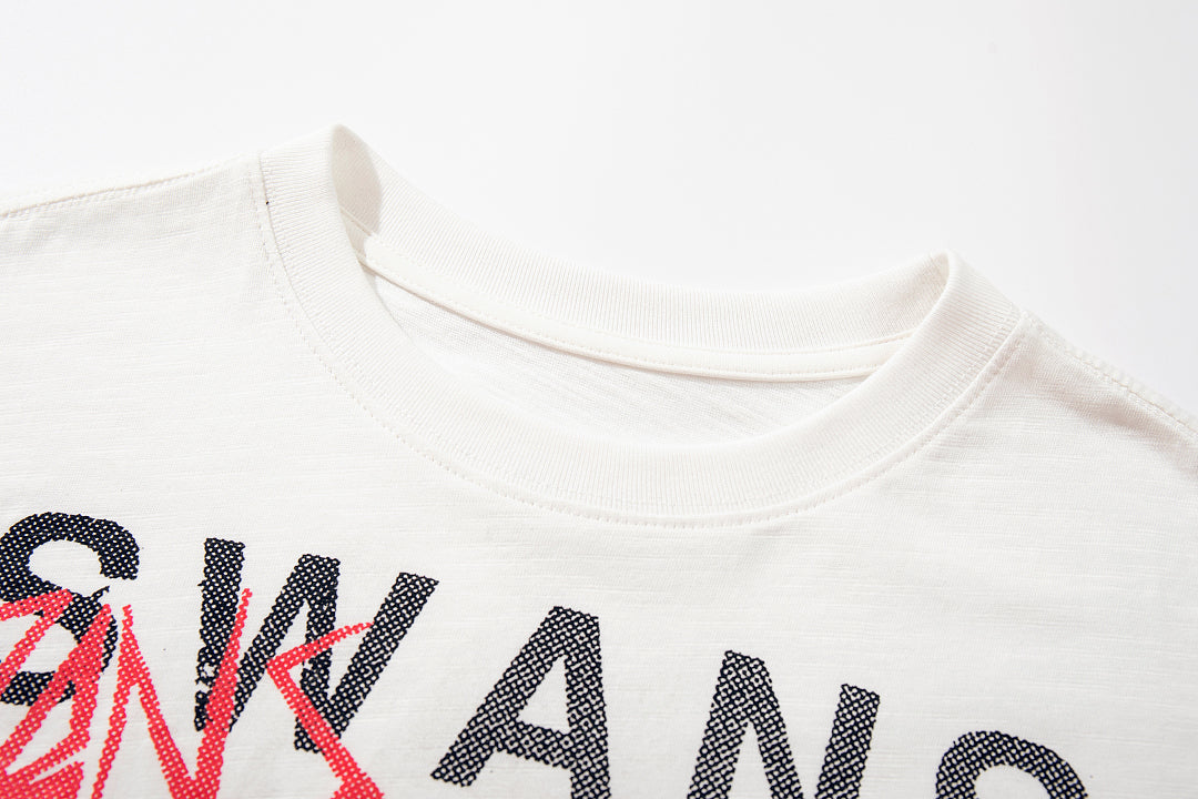 White Short-Sleeve Slub Cotton T-Shirt