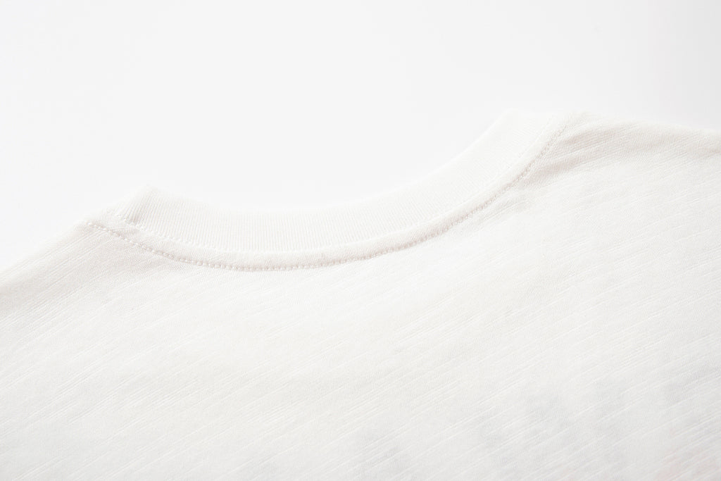 White Short-Sleeve Slub Cotton T-Shirt
