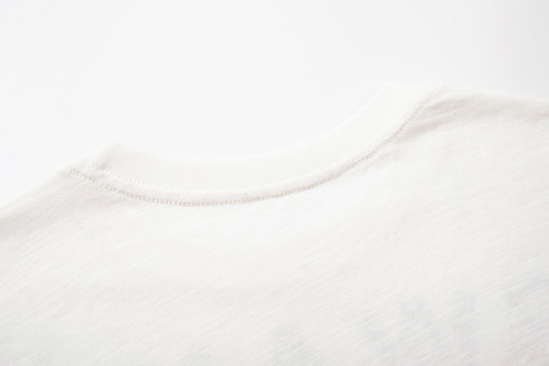 White Short-Sleeve Slub Cotton T-Shirt