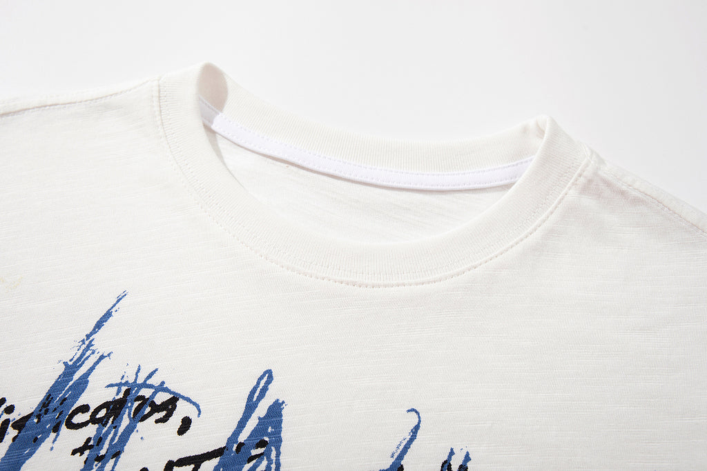 White Short-Sleeve Slub Cotton T-Shirt