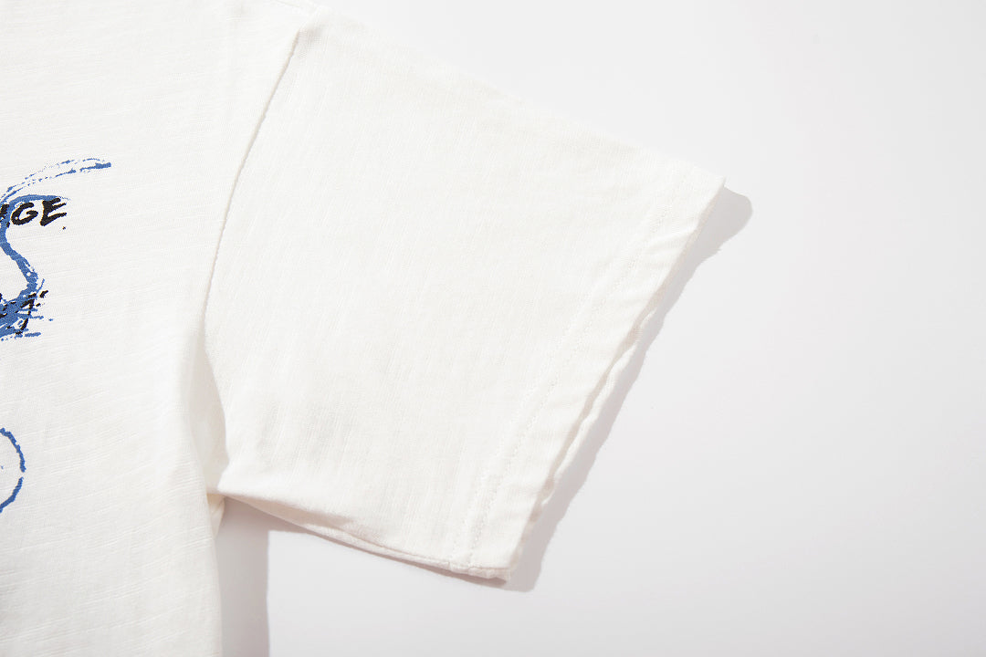 White Short-Sleeve Slub Cotton T-Shirt