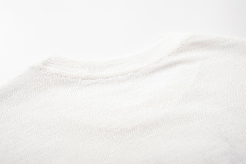 White Short-Sleeve Slub Cotton T-Shirt