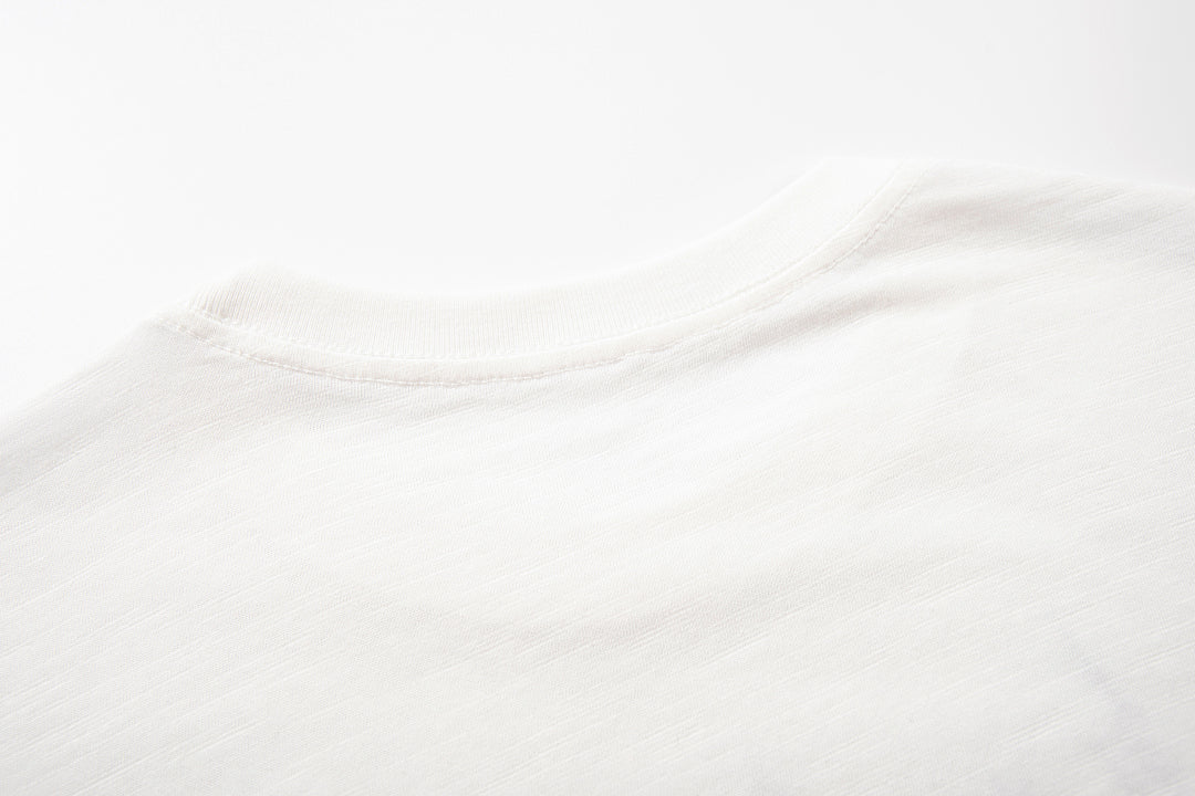 White Short-Sleeve Slub Cotton T-Shirt