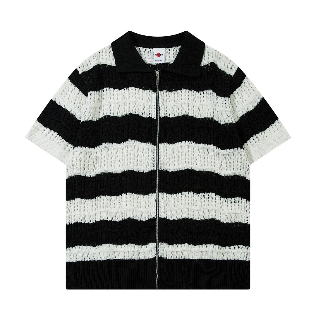 Black short-sleeved knit sweater