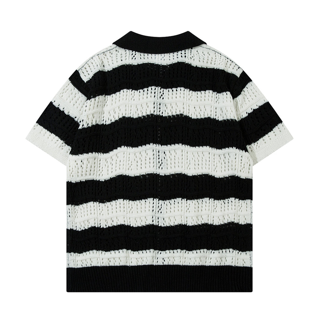 Black short-sleeved knit sweater