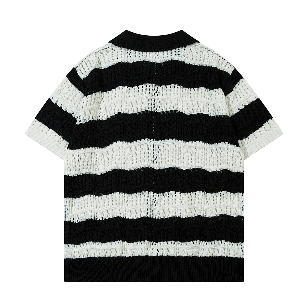 Black short-sleeved knit sweater