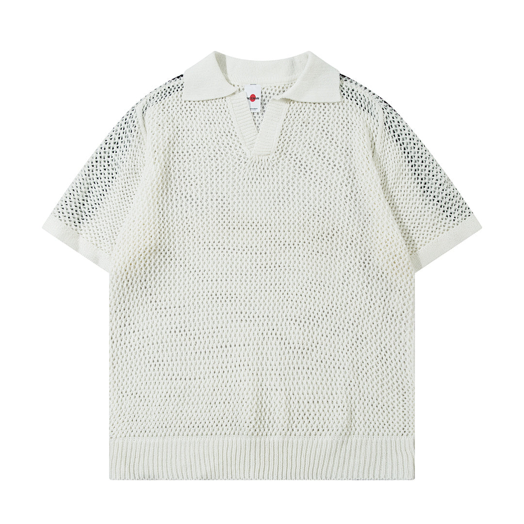 Short-sleeved knit sweater Black, Apricot