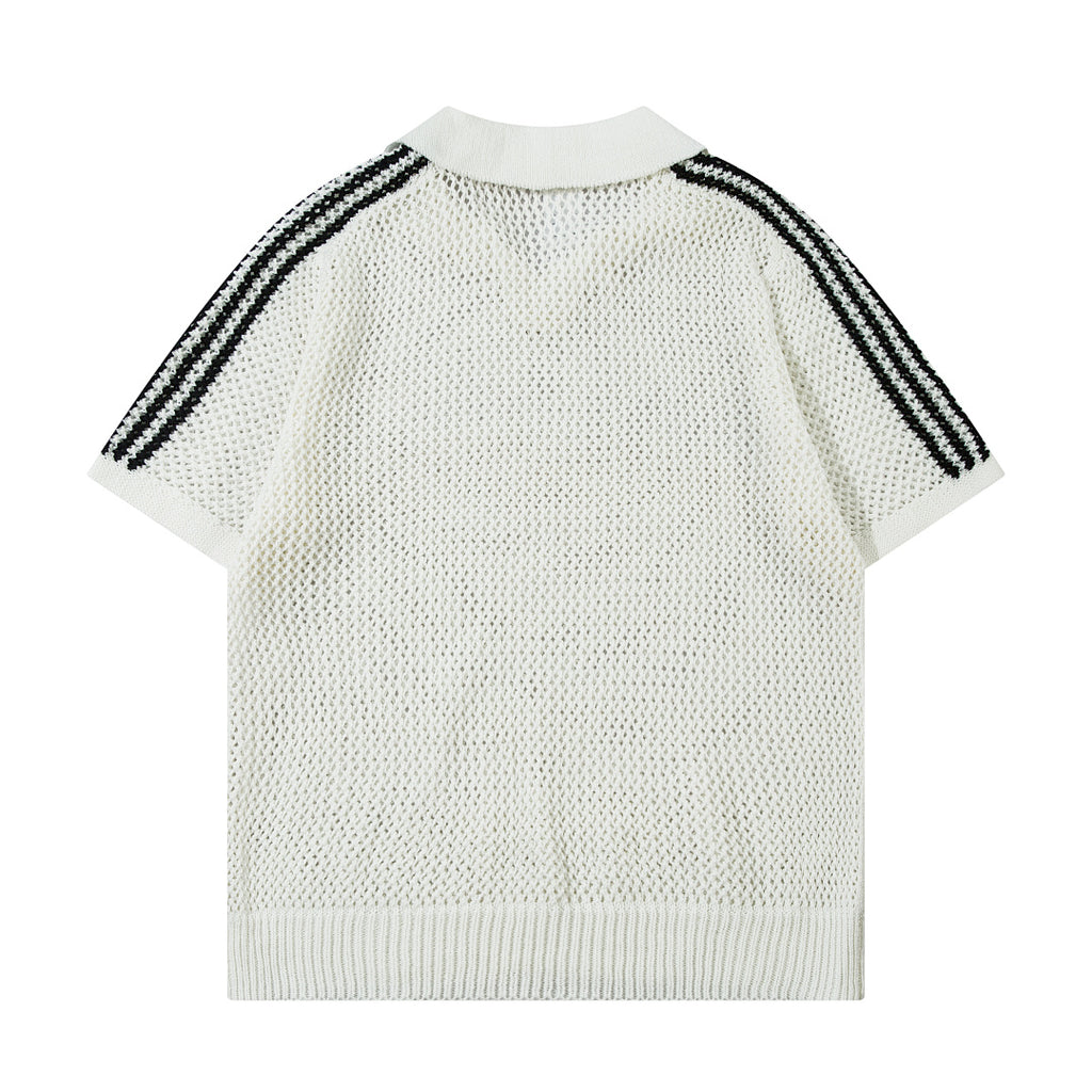 Short-sleeved knit sweater Black, Apricot