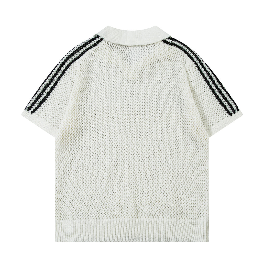 Short-sleeved knit sweater Black, Apricot