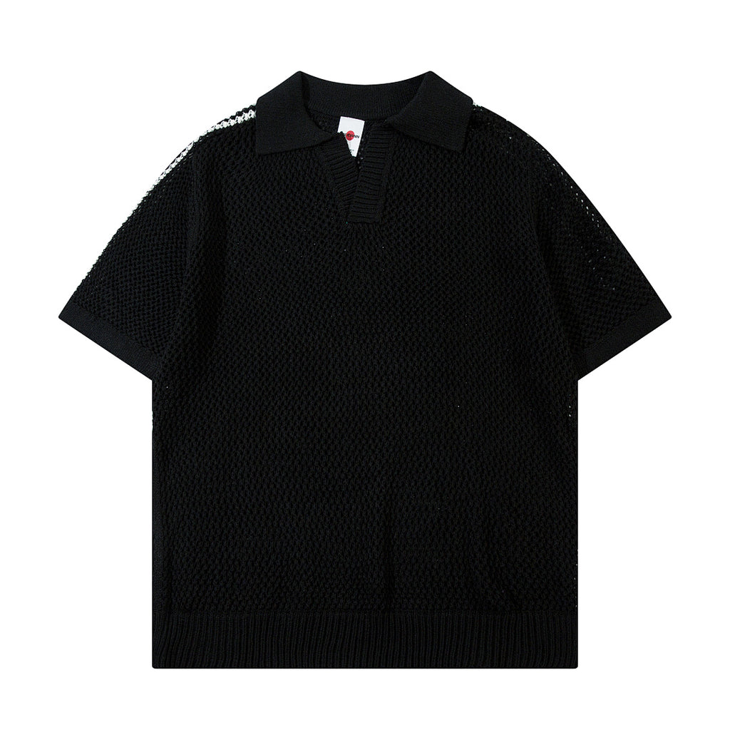 Short-sleeved knit sweater Black, Apricot