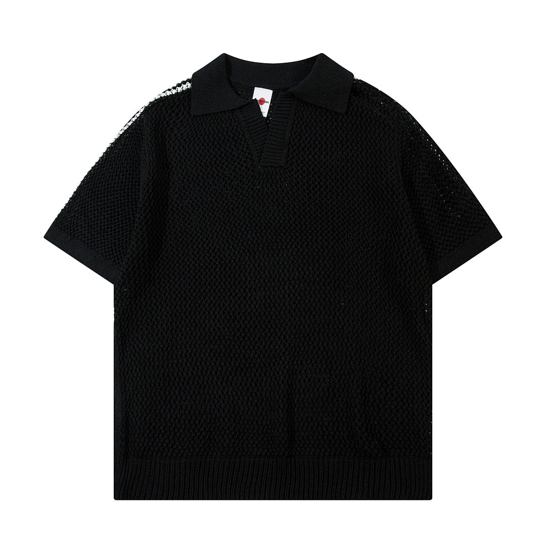 Short-sleeved knit sweater Black, Apricot