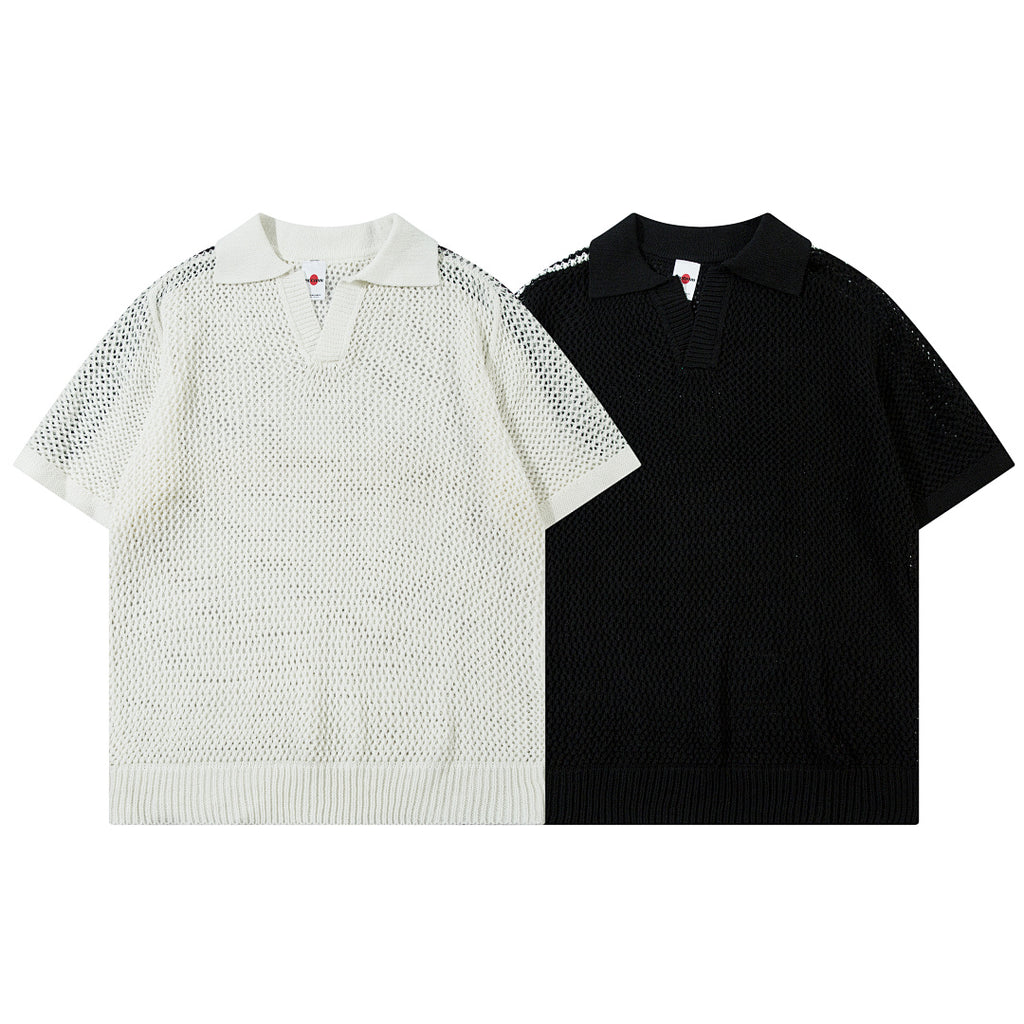 Short-sleeved knit sweater Black, Apricot
