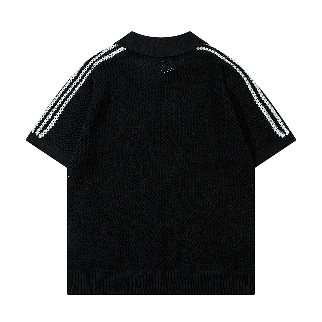 Short-sleeved knit sweater Black, Apricot