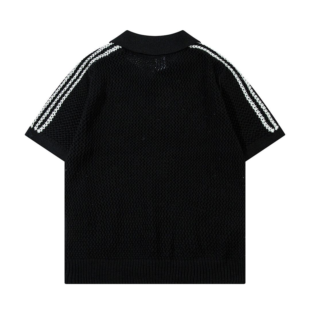 Short-sleeved knit sweater Black, Apricot
