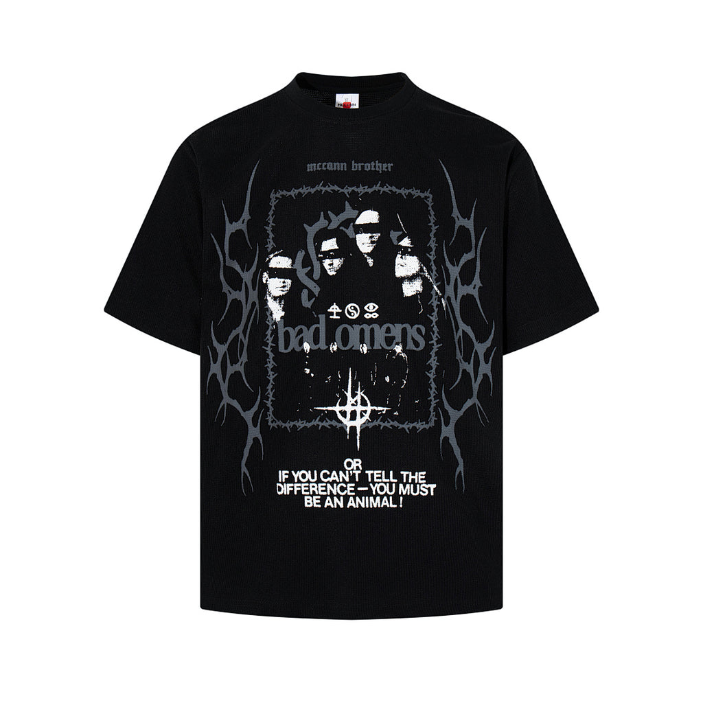 Waffle-knit short-sleeve T-shirt, black