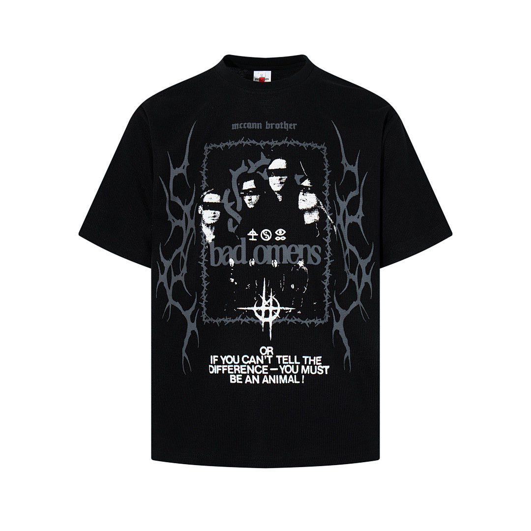 Waffle-knit short-sleeve T-shirt, black